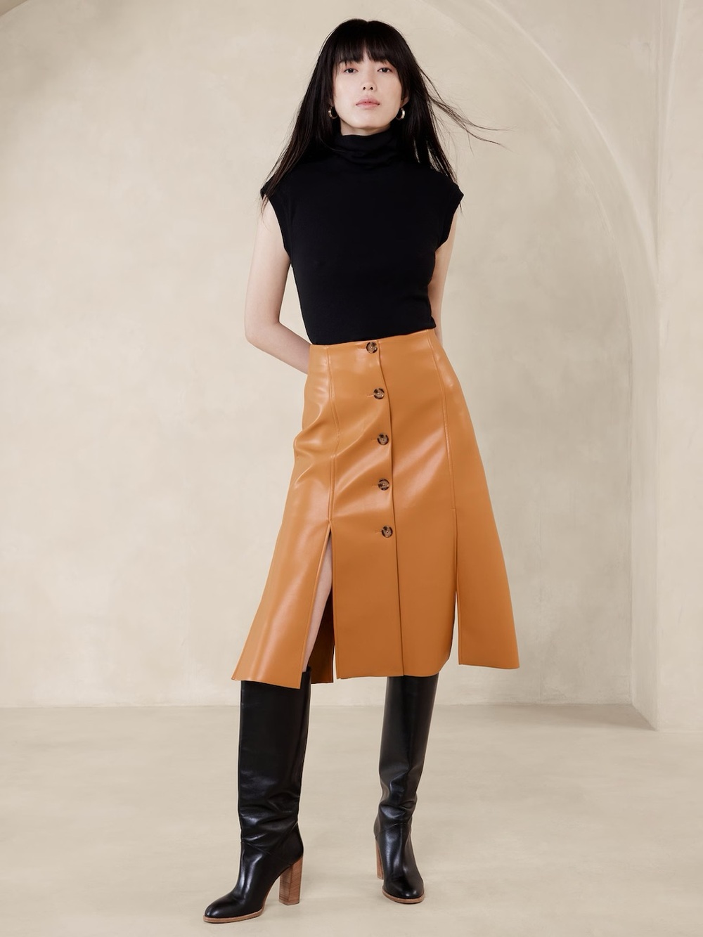 Banana Republic Seamed Vegan Leather Midi Skirt - Picture 1 of 4